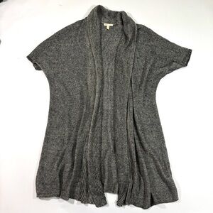 Eileen Fisher Organic Linen Open Front Cardigan Black Beige